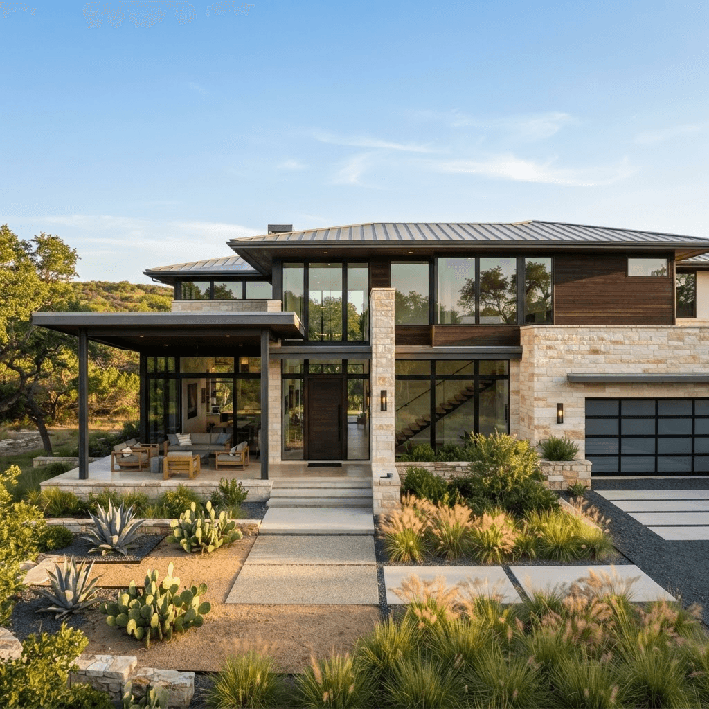 Modern Austin-area residential home in warm natural daylight